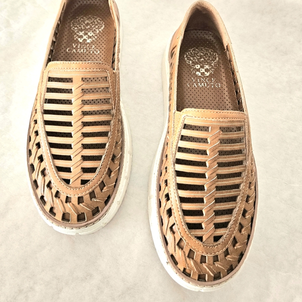 Vince Camuto Tan Leather Cut Out Sneakers For Summer